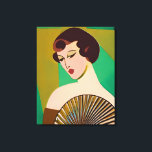 Art Deco Moderne Dame met een Fan Canvas Afdruk<br><div class="desc">Canvas in een modern,  semi-abstract,  Art Deco geïnspireerd portret van een demure dame,  met een fan,  tegen een jade groen en goudkleurige achtergrond</div>