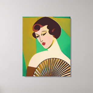 Art Deco Moderne Dame met een Fan Canvas Afdruk