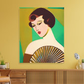 Art Deco Moderne Dame met een Fan Canvas Afdruk (Insitu (Woonkamer))
