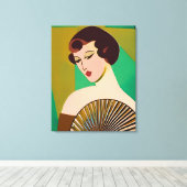 Art Deco Moderne Dame met een Fan Canvas Afdruk (Insitu (Houten vloer))