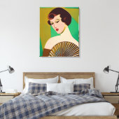 Art Deco Moderne Dame met een Fan Canvas Afdruk (Insitu (Slaapkamer))