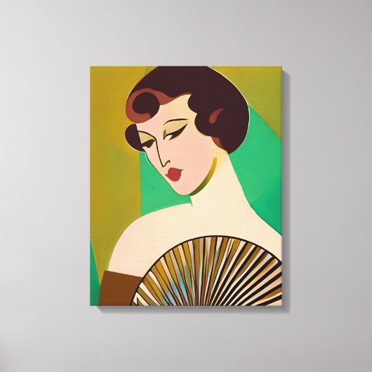Art Deco Moderne Dame met een Fan Canvas Afdruk (Voorkant)