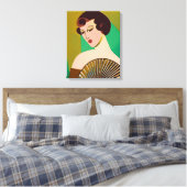 Art Deco Moderne Dame met een Fan Canvas Afdruk (Insitu (Slaapkamer))