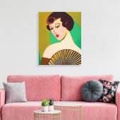 Art Deco Moderne Dame met een Fan Canvas Afdruk (Insitu (Woonkamer))