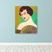 Art Deco Moderne Dame met een Fan Canvas Afdruk (Insitu (Houten vloer))