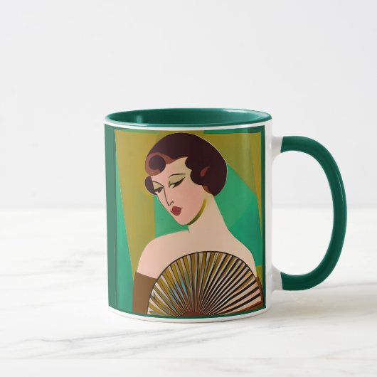 Art Deco Moderne Dame met een Fan Mok (Rechts)