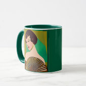 Art Deco Moderne Dame met een Fan Mok (Voorkant links)