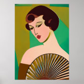 Art Deco Moderne Dame met een Fan Poster (Voorkant)