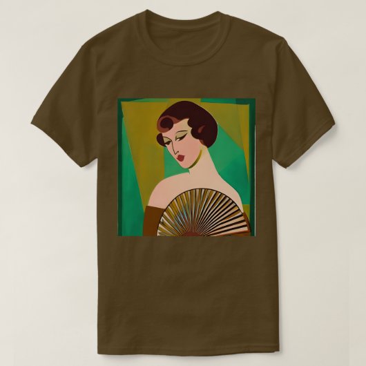 Art Deco Moderne Dame met een Fan T-shirt (Design voorkant)