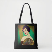 Art Deco Moderne Dame met een Fan Tote Bag (Voorkant)
