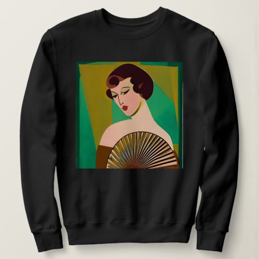 Art Deco Moderne Dame met een Fan Trui (Design voorkant)