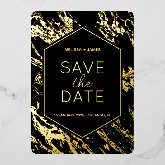 Art Deco Moderne Hexagon bruiloft Save the Date Folie Uitnodiging (Voorkant)