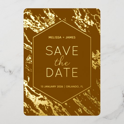 Art Deco Moderne Hexagon bruiloft Save the Date Folie Uitnodiging (Voorkant)
