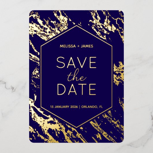 Art Deco Moderne Hexagon bruiloft Save the Date Folie Uitnodiging (Voorkant)