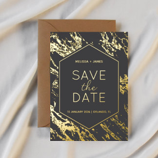 Art Deco Moderne Hexagon bruiloft Save the Date Folie Uitnodiging