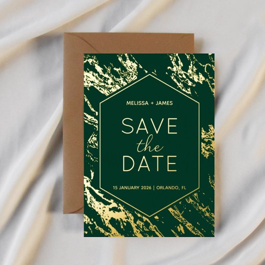 Art Deco Moderne Hexagon bruiloft Save the Date Folie Uitnodiging