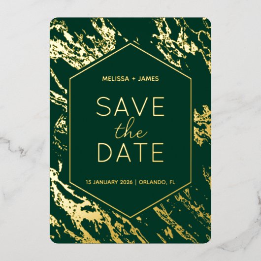 Art Deco Moderne Hexagon bruiloft Save the Date Folie Uitnodiging (Voorkant)