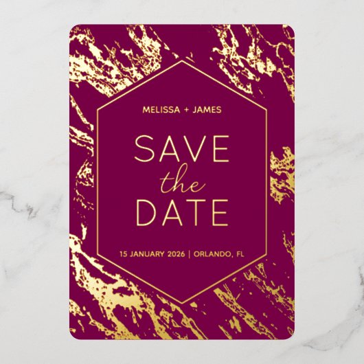 Art Deco Moderne Hexagon bruiloft Save the Date Folie Uitnodiging (Voorkant)