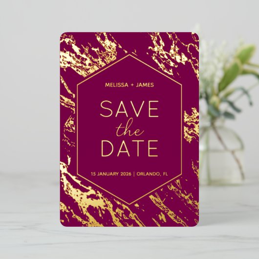 Art Deco Moderne Hexagon bruiloft Save the Date Folie Uitnodiging (Staand Voorkant)