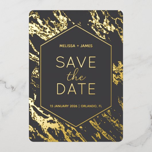 Art Deco Moderne Hexagon bruiloft Save the Date Folie Uitnodiging (Voorkant)