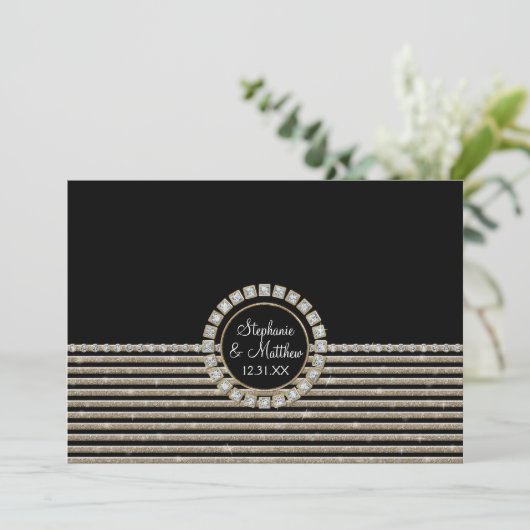 Art Deco Moderne Horizontale Gestreepte Bruiloft S Kaart (Staand voorkant)