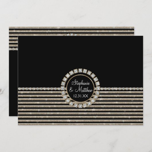 Art Deco Moderne Horizontale Gestreepte Bruiloft S Kaart (Voorkant / Achterkant)