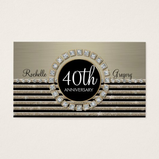 Art Deco Moderne Horizontale Streep Glitter 40e Visitekaartje (Voorkant)