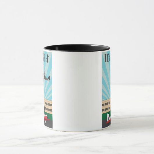 Art deco-mok met de luchthaven Shoreham en Chipmun Mok (Midden)