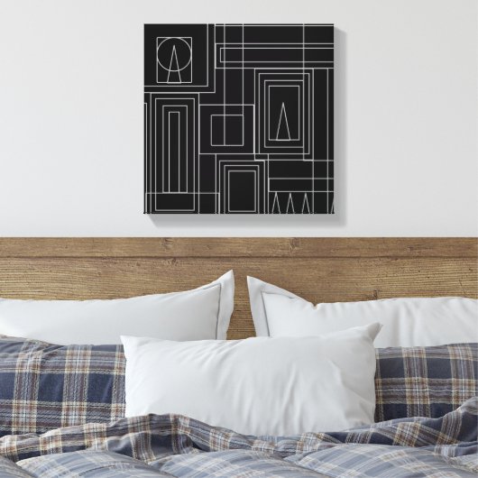 Art Deco Monochroom Print omwikkeld canvas (Insitu (Slaapkamer))