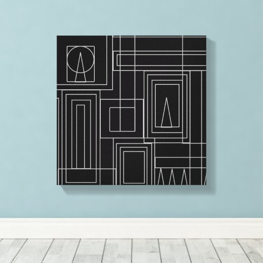 Art Deco Monochroom Print omwikkeld canvas (Insitu (Houten vloer))