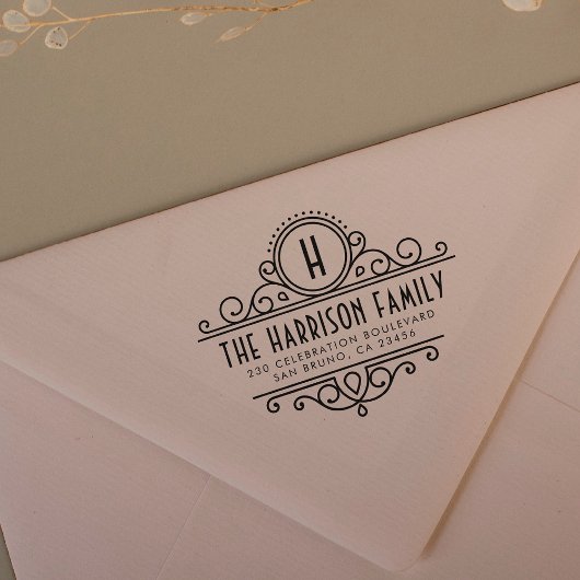Art Deco Monogram | Aangepast naam en retouradres Rubberstempel