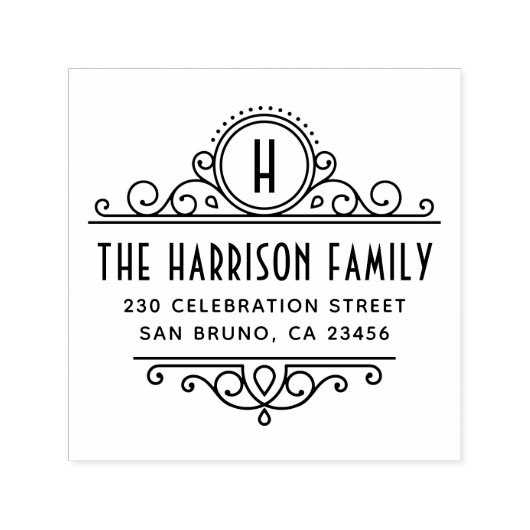 Art Deco Monogram | Aangepast naam en retouradres Zelfinktende Stempel (Design)