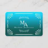 Art Deco Monogram blauw persoonlijk Visitekaartje (Voorkant)