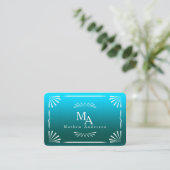 Art Deco Monogram blauw persoonlijk Visitekaartje (Staand voorkant)