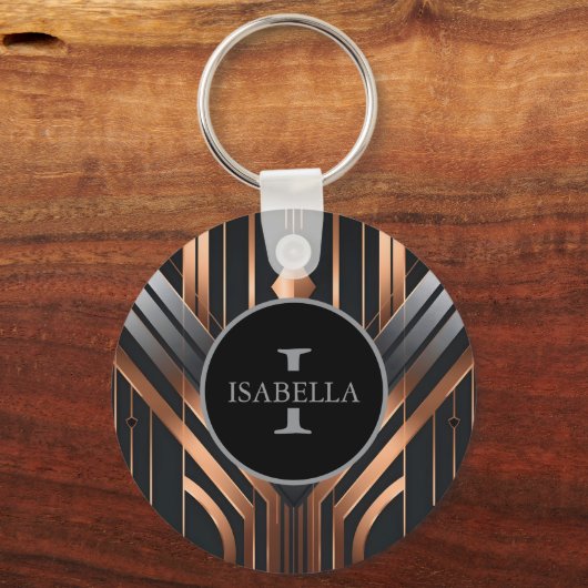 Art Deco Monogram Circle Name Design Sleutelhanger (Achterkant)