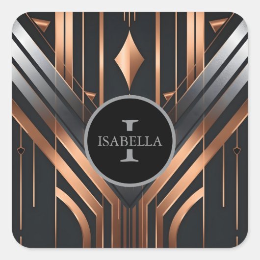 Art Deco Monogram Circle Name Design Vierkante Sticker (Voorkant)