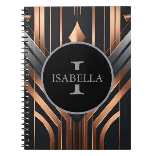 Art Deco Monogram Cirkel Naam Design Notitieboek (Voorkant)