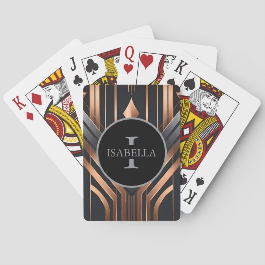 Art Deco Monogram Cirkel Naam Design Pokerkaarten (Achterkant)