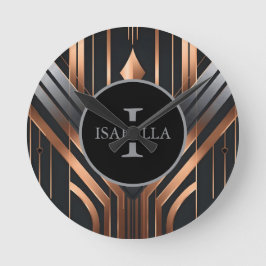 Art Deco Monogram Cirkel Naam Design Ronde Klok