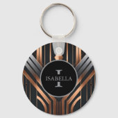 Art Deco Monogram Cirkel Naam Design Sleutelhanger (Voorkant)