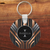 Art Deco Monogram Cirkel Naam Design Sleutelhanger (Voorkant)