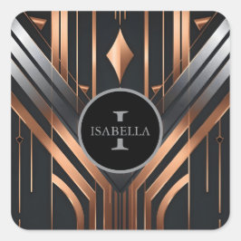 Art Deco Monogram Cirkel Naam Design Vierkante Sticker