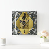 Art Deco Monogram Flapper 1920s Woman Black Gold Vierkante Klok (Huis)