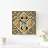 Art Deco Monogram Flapper Couple Passen getrouwd D Vierkante Klok (Huis)