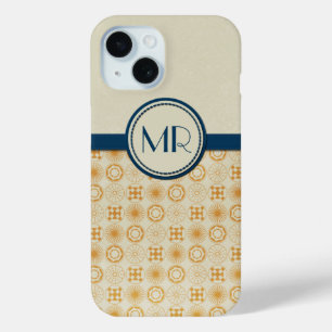 Art Deco Monogram Geometrische cirkels Sinaasappel iPhone 15 Case