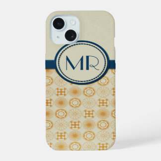 Art Deco Monogram Geometrische cirkels Sinaasappel iPhone 15 Case