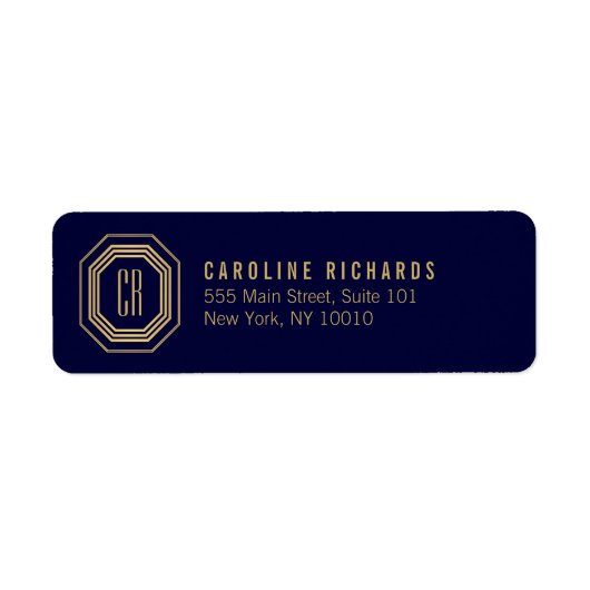 Art Deco Monogram Gold/marine Etiket (Voorkant)