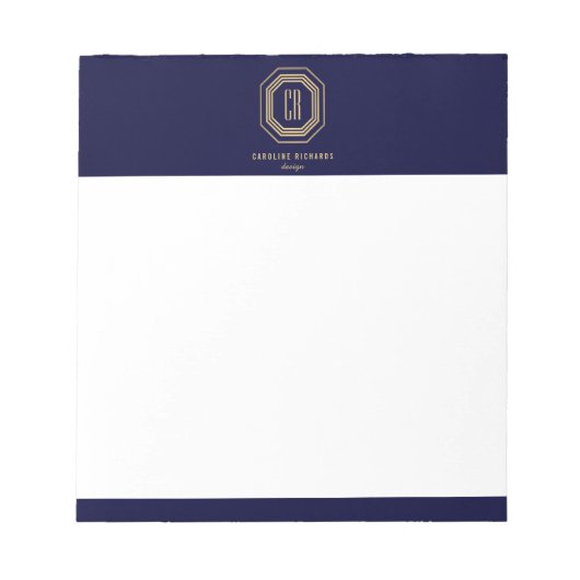 Art Deco Monogram Gold/marine Notitieblok (Voorkant)