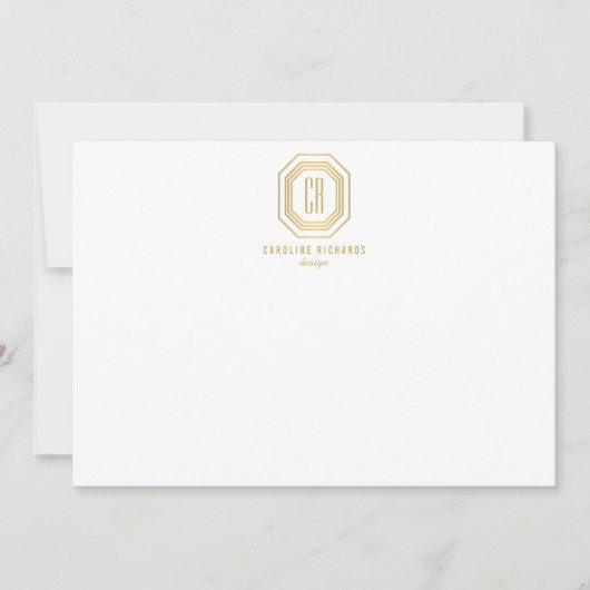  Art Deco Monogram Gold/White Flat Notecard Notitiekaartje (Voorkant)
