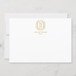  Art Deco Monogram Gold/White Flat Notecard Notitiekaartje